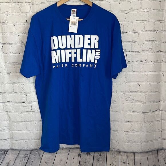 Dunder Mifflin Paper Company Royal Blue Mens short sleeve tshirt size Large NEW - Picture 1 of 4